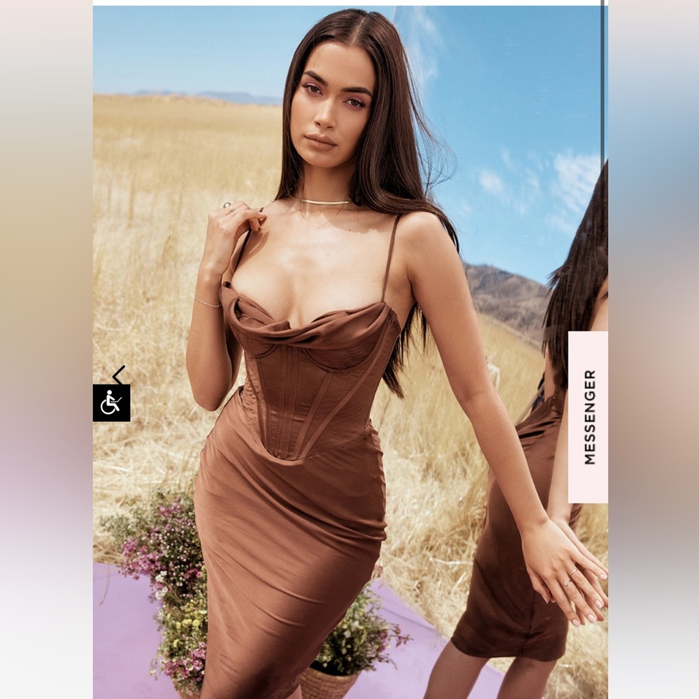 HouseOfCB 1 X 'MYRNA' CHOCOLATE SATIN CORSET SLIP DRESS - Size Small
